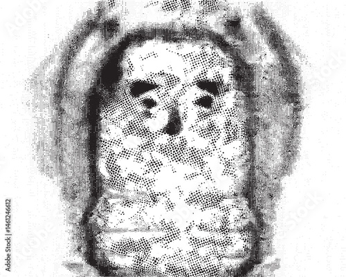 A grayscale portrait of an owl's face appears within a textured patterned background.
