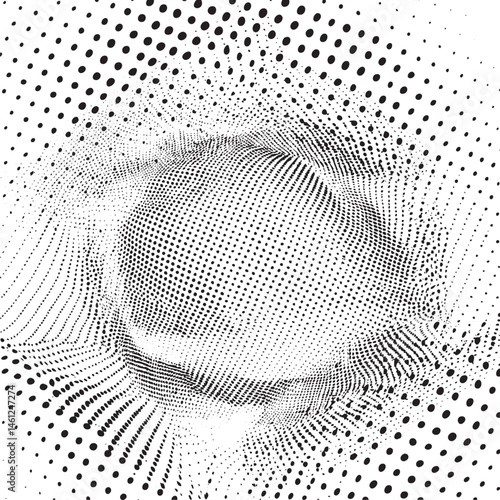 A central sphere is enveloped in a dense network of radiating dots.