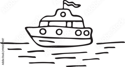 A small boat glides across a calm body of water.