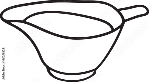 A simple white serving bowl with a pouring ladle.