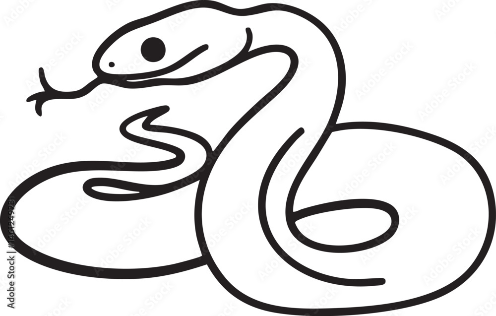 Fototapeta premium A sleek black serpent gracefully curves across a white background.