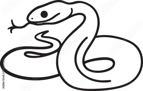 A sleek black serpent gracefully curves across a white background.