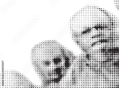 A young woman gazes thoughtfully into the distance her face partially obscured by a scattering of dots.