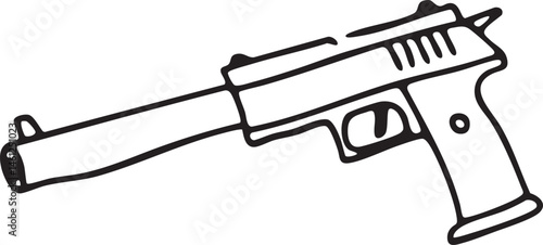 A black drawing depicts a pistol with a silencer.