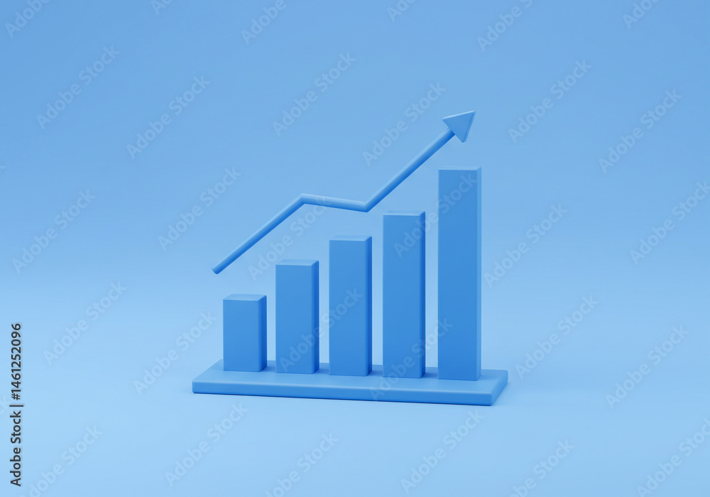 Rising bar graph with arrow showing growth and positive trend Rising bar graph with arrow showing growth and positive trend