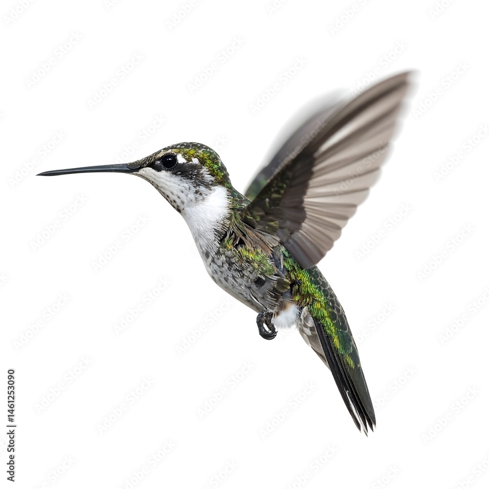 Fototapeta premium Hummingbird in Flight Against White Background