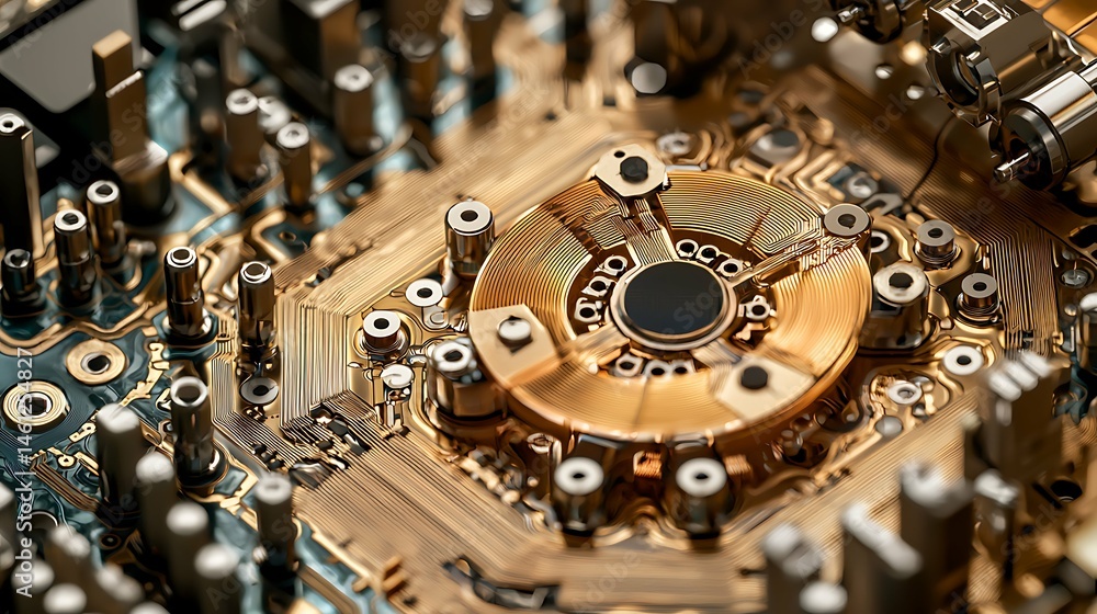 Quantum computing visuals feature complex circuits and digital interfaces that illustrate abstract notions of qubits and entanglement, showcasing technological innovation and advanced research.
