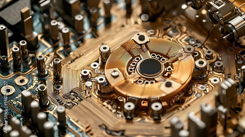 Obraz na płótnie Quantum computing visuals feature complex circuits and digital interfaces that illustrate abstract notions of qubits and entanglement, showcasing technological innovation and advanced research. w salonie