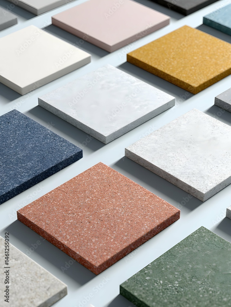 Stick-on tile sample with modern squares, showing textures and styles for home upgrades.