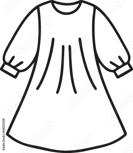 A simple white dress with long sleeves is depicted in a drawing.