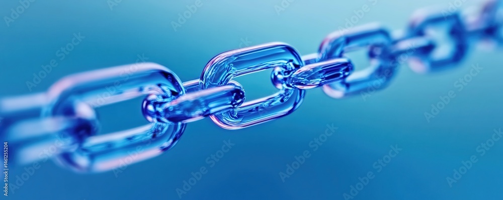 Fototapeta premium A close-up of a shiny metallic blue chain on a soft blue background.