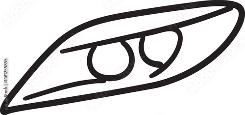 A stylized black and white headlight outline forms a curved shape.