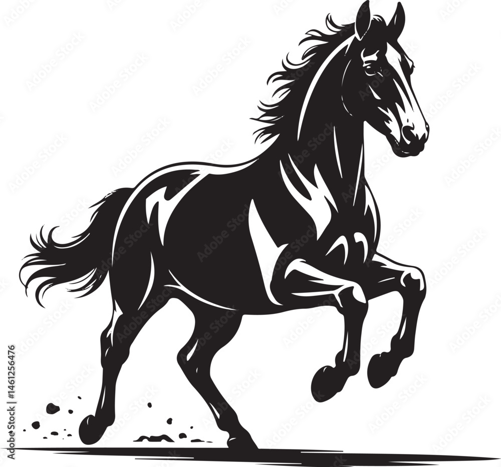 Galloping Horse Silhouette – Elegant Minimalist Black Vector on White Background Galloping Horse Silhouette – Elegant Minimalist Black Vector on White Background