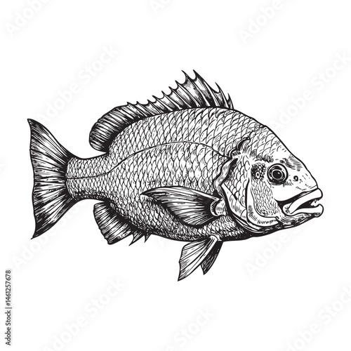 Hand-Drawn Snapper Fish Sketch – Vintage Seafood Vector Illustration