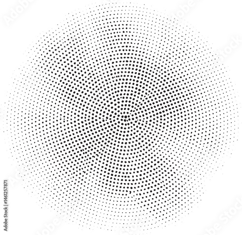 A dense circle of black dots gradually fades into white against a pure background.