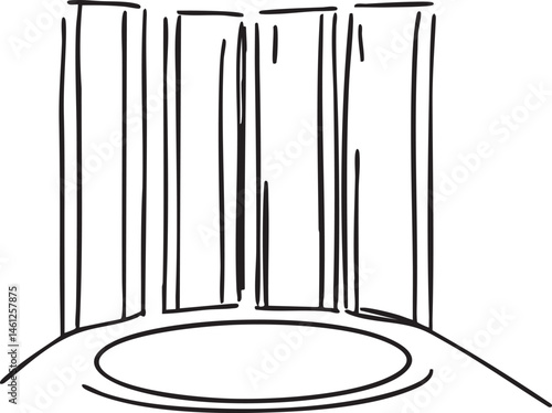 A simple circular trampoline sits within a minimalist indoor space.