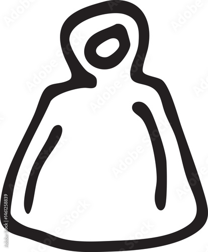 A simple outline of a person in a hooded garment.