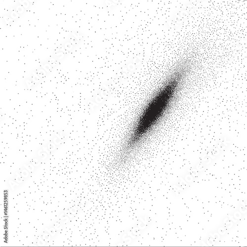 A dark elongated streak traverses a field of scattered white dots.