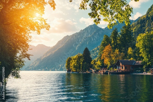 Lakeside chalet village, stunning mountain views