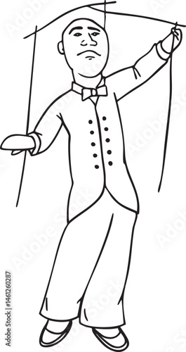 A man balances a rope while holding a bow.