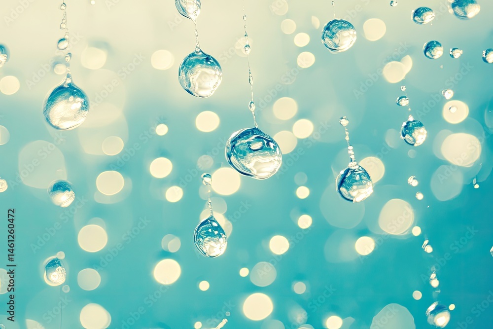 Water droplets on a surface, light bokeh