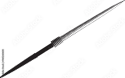 A dark linear brushstroke extends diagonally across a white background.