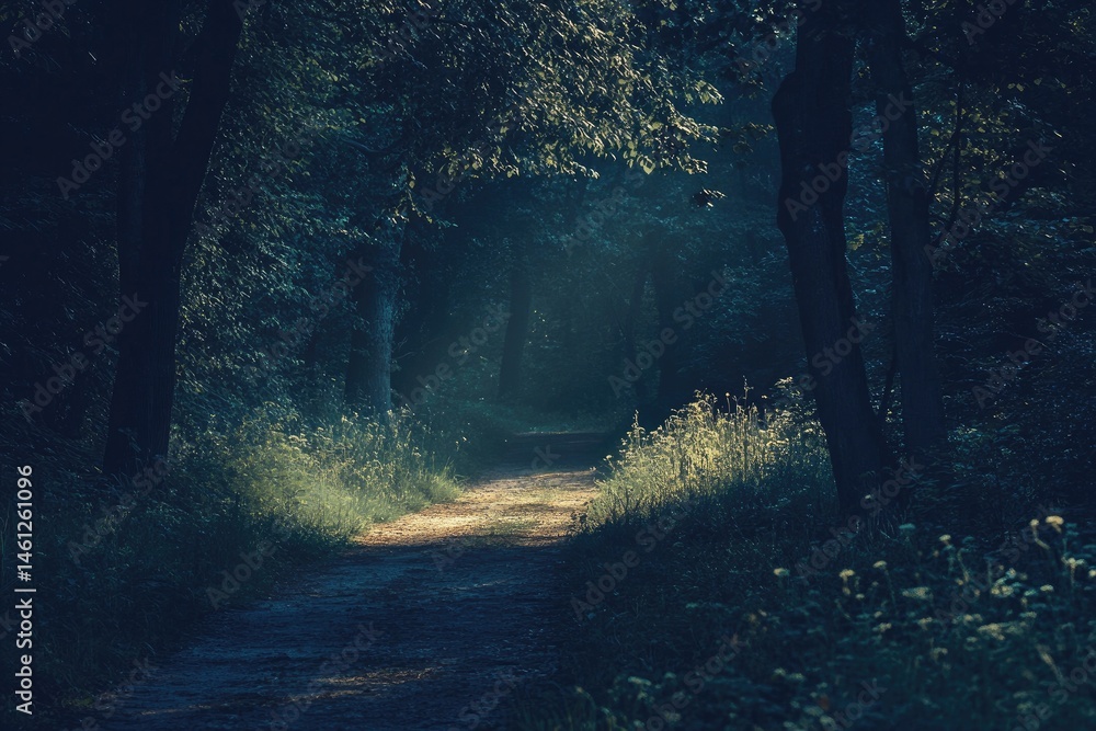 Path through a misty forest
