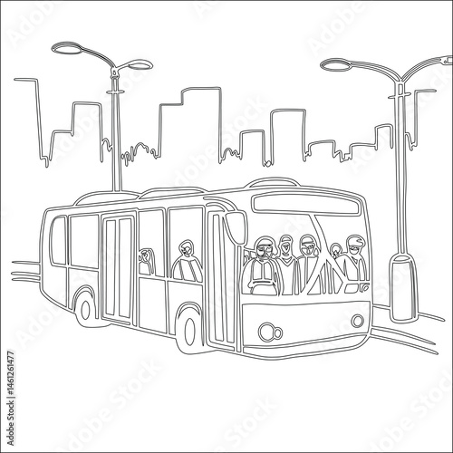 A vintage red bus vector illustration depicts old public transport for city travel