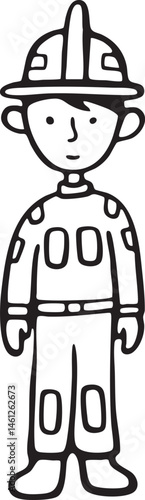 A lone construction worker stands upright in a simple drawing.