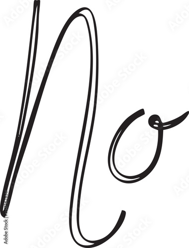 A stylized flowing handwritten 'no' appears on a white background.