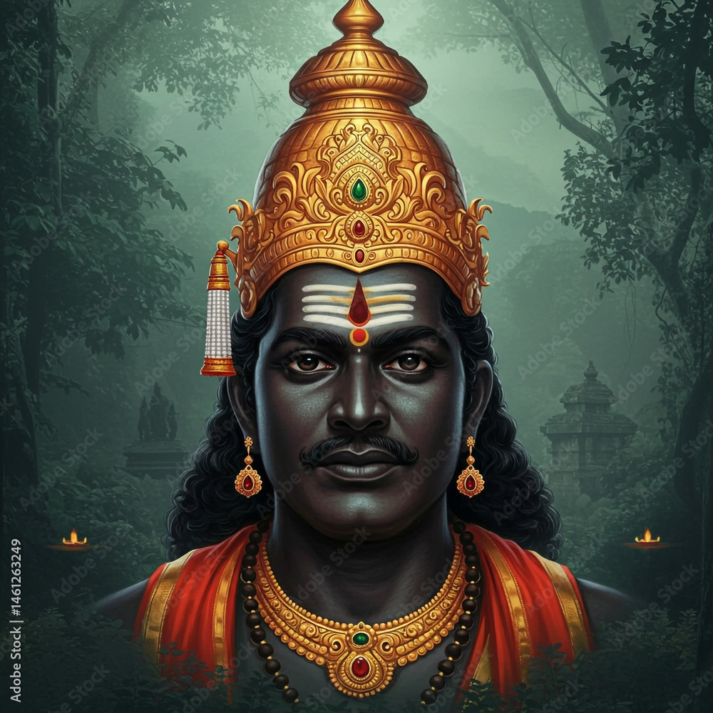 Majestic Lord Ayyappan in Forest Setting