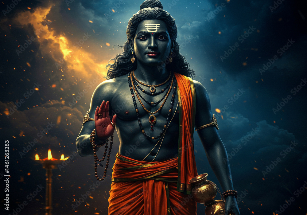 Majestic Lord Ayyappa Digital Artwork
