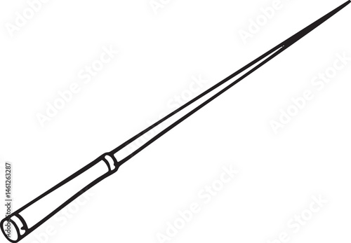 A sleek black golf club extends vertically across a white background.
