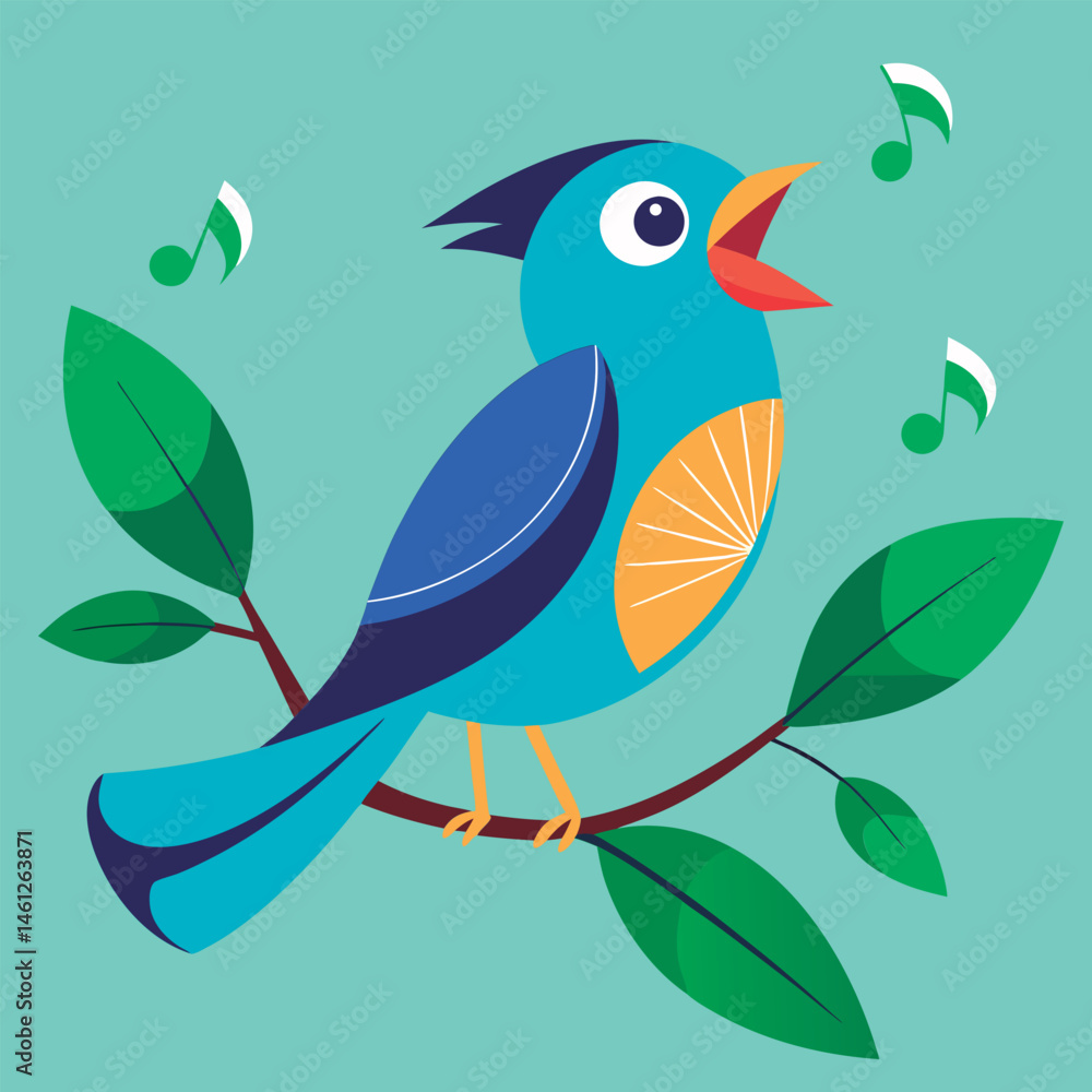 Obraz premium Singing bird perched on a branch.