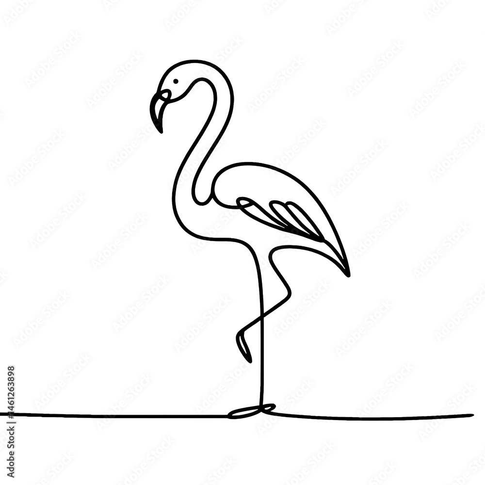 Obraz premium flamingo silhouette simple one line drawing . Transparent background png file.