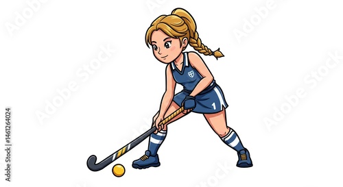 Female Field Hockey Player Cartoon Illustration