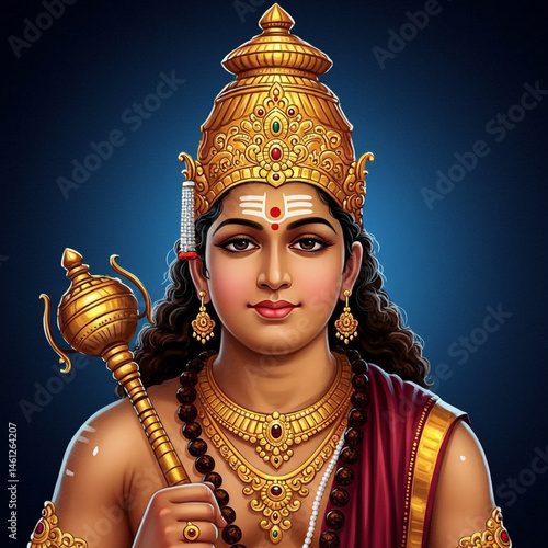 Obraz na płótnie Lord Ayyappan, Hindu Deity Portrait w salonie