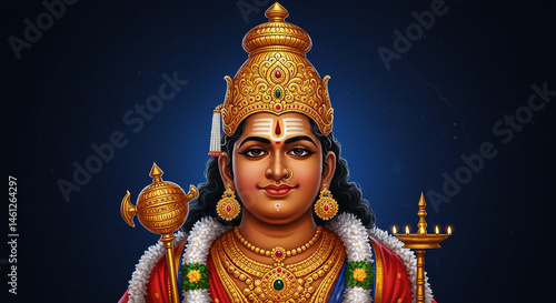 Obraz na płótnie Lord Ayyappan: Digital Painting of Hindu Deity w salonie