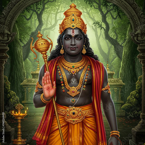 Lord Ayyappan in Majestic Forest Pose