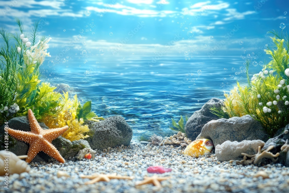 Submarine scene, vibrant coral reef