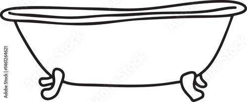 A simple black and white drawing depicts a vintage bathtub.