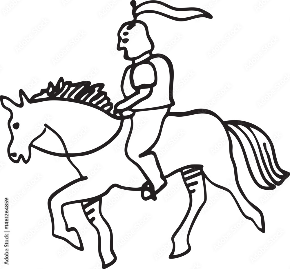 Fototapeta premium A knight rides a horse across a plain.