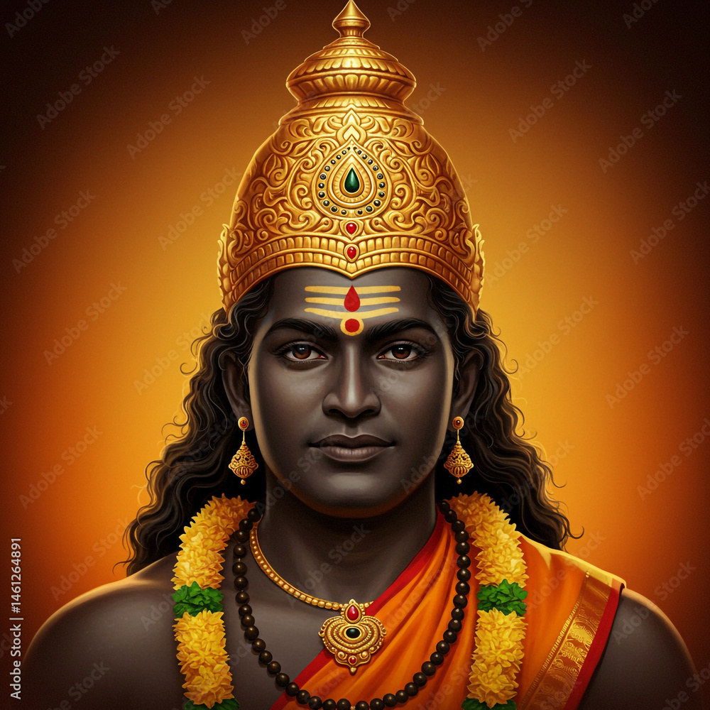 Lord Ayyappan, Hindu Deity Portrait