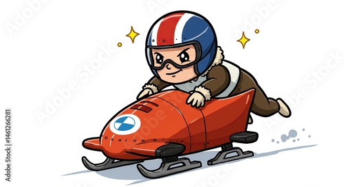 Cartoon Bobsledder Racing Downhill Winter Sports Action