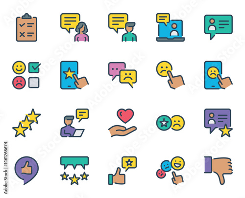 Filled outline icons set for Feedback testimonials