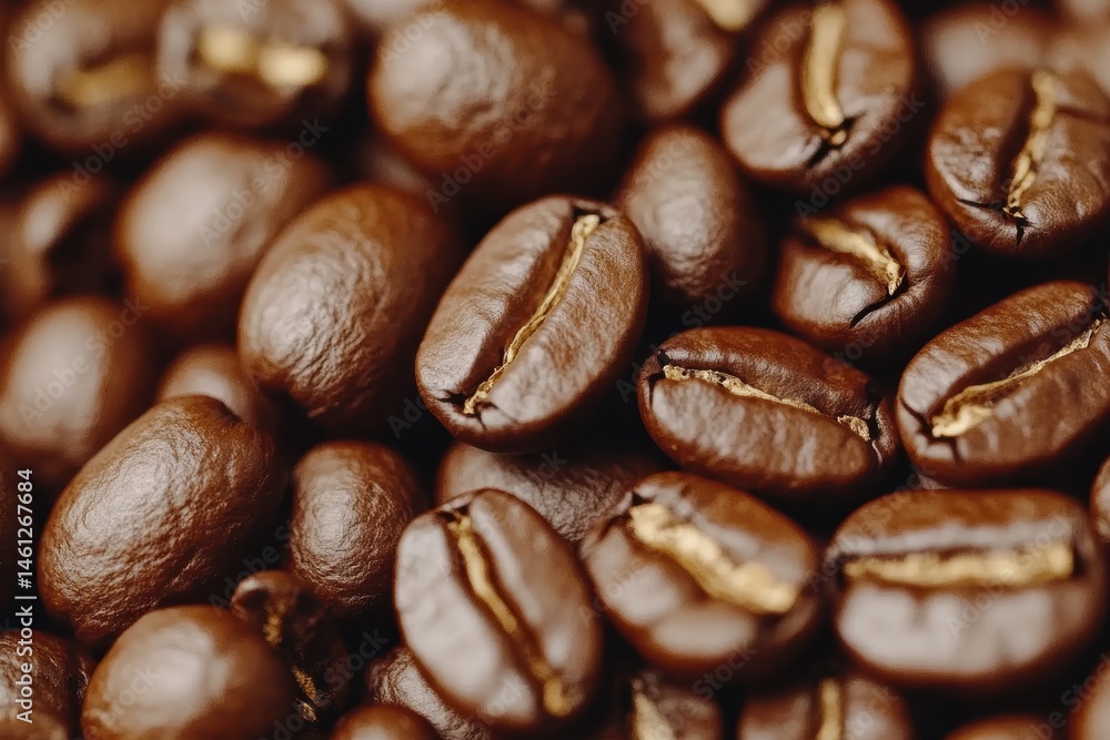 Naklejka premium Exploring the rich aroma and texture of roasted coffee beans in a vibrant setting