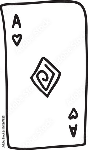 A simple black and white playing card displays the Ace of Diamonds.