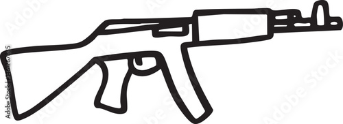 A black outline of a rifle rests horizontally on a white background.