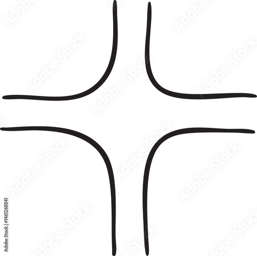 A stylized cross symbol is depicted with four intersecting curved lines.