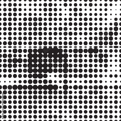 A grayscale reveals a subtle partially formed face constructed from numerous overlapping black and white dots.